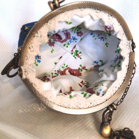 Gold Embossed Star Kiss Lock Coin Purse Key Chain Bag Charm in Blue Denim NEW - Picture 8 of 9